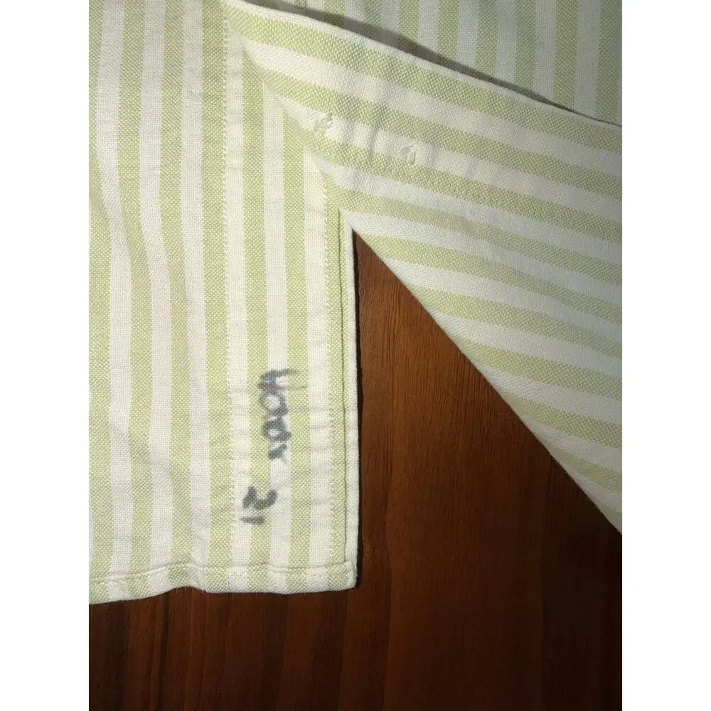 Banana Republic Men's 90s Green Striped Oxford Button Down - Size L